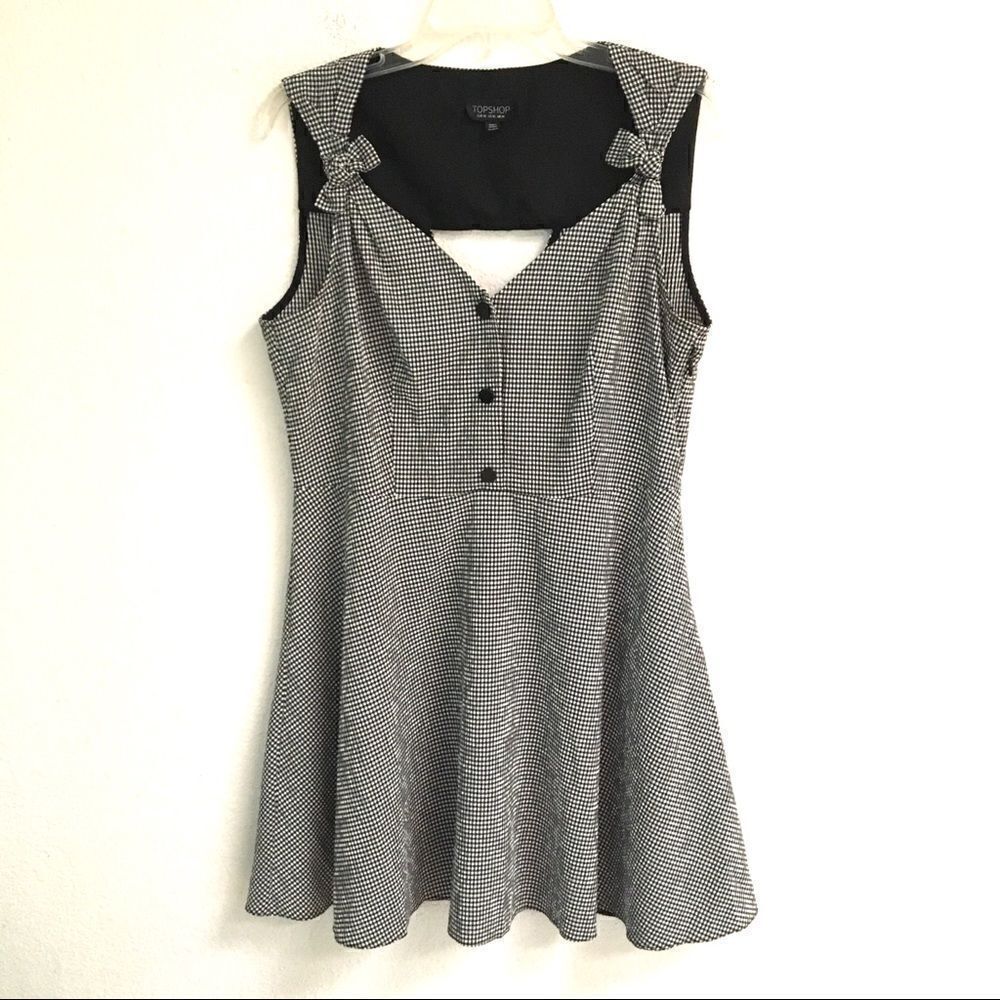 Topshop Y2K seersucker bow embellished sleeveless dress 10‎